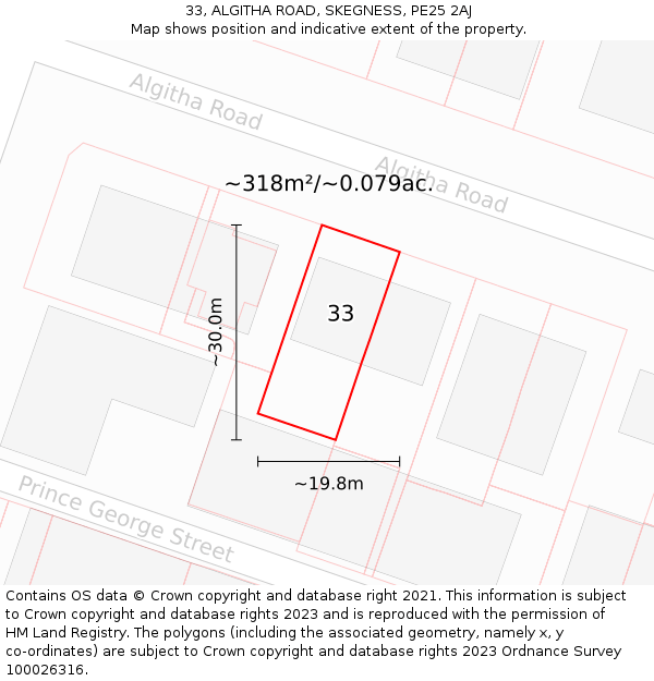 33, ALGITHA ROAD, SKEGNESS, PE25 2AJ: Plot and title map