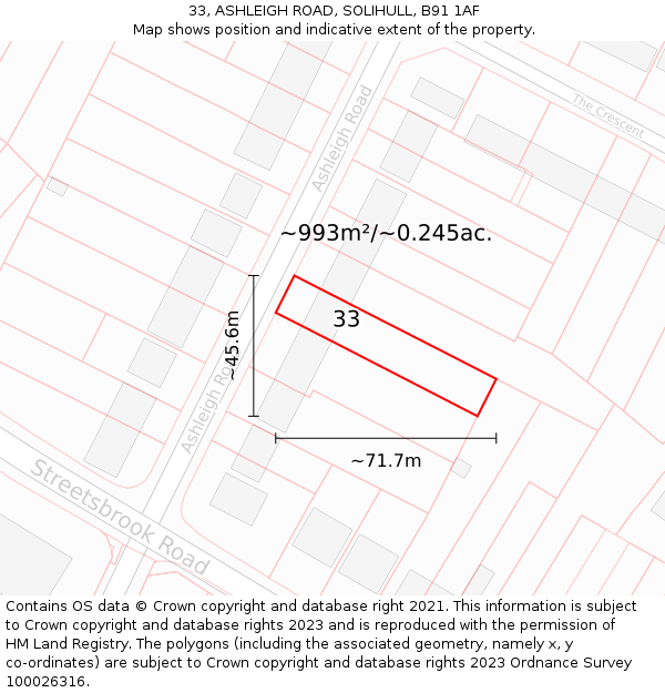 33, ASHLEIGH ROAD, SOLIHULL, B91 1AF: Plot and title map