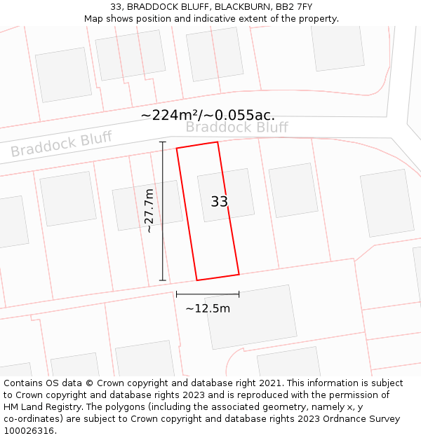 33, BRADDOCK BLUFF, BLACKBURN, BB2 7FY: Plot and title map