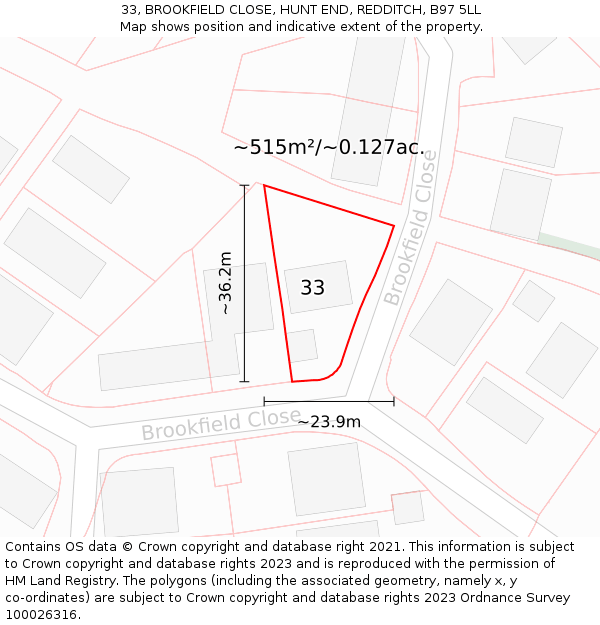 33, BROOKFIELD CLOSE, HUNT END, REDDITCH, B97 5LL: Plot and title map