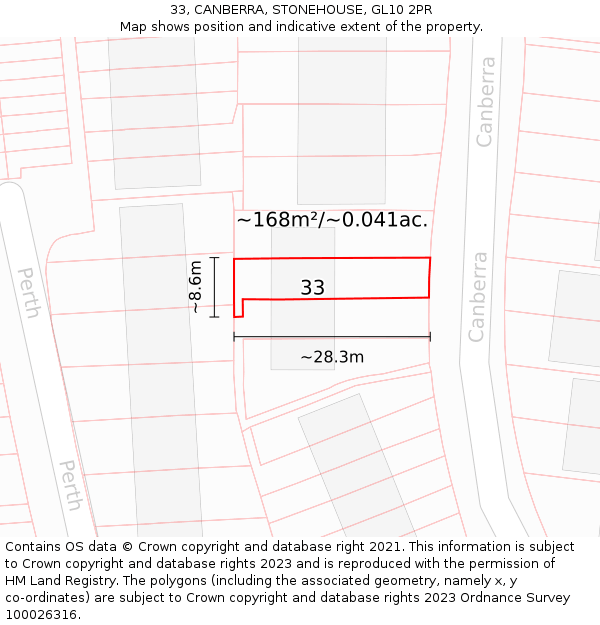 33, CANBERRA, STONEHOUSE, GL10 2PR: Plot and title map