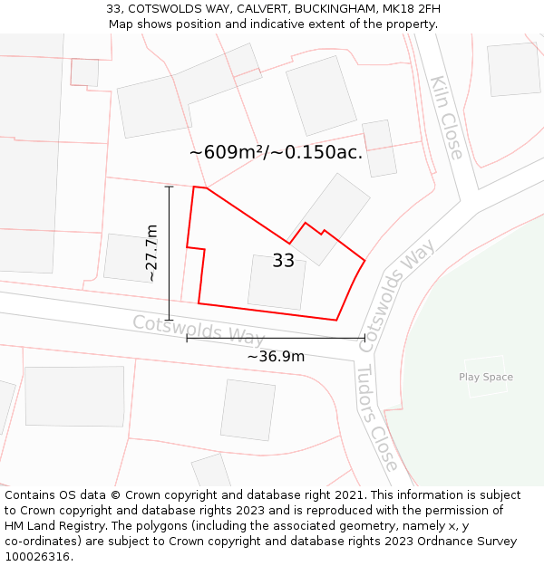 33, COTSWOLDS WAY, CALVERT, BUCKINGHAM, MK18 2FH: Plot and title map