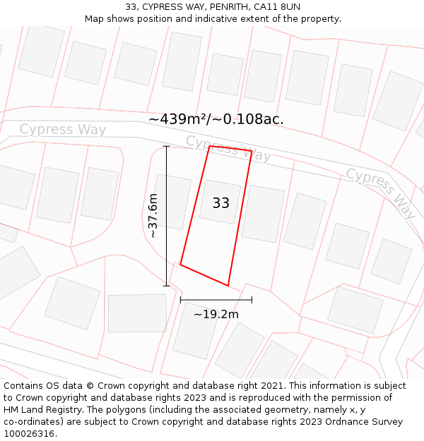 33, CYPRESS WAY, PENRITH, CA11 8UN: Plot and title map