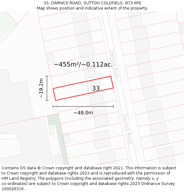 33, DARNICK ROAD, SUTTON COLDFIELD, B73 6PE: Plot and title map