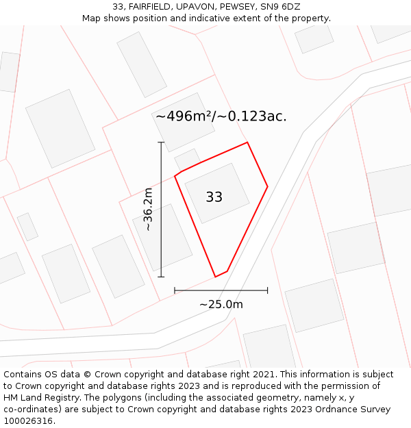 33, FAIRFIELD, UPAVON, PEWSEY, SN9 6DZ: Plot and title map