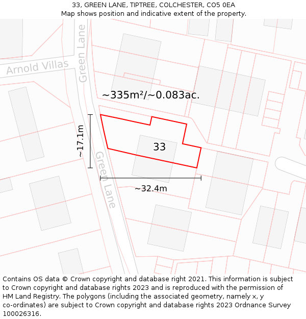 33, GREEN LANE, TIPTREE, COLCHESTER, CO5 0EA: Plot and title map