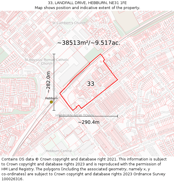 33, LANDFALL DRIVE, HEBBURN, NE31 1FE: Plot and title map