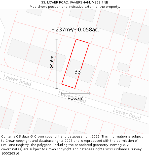 33, LOWER ROAD, FAVERSHAM, ME13 7NB: Plot and title map