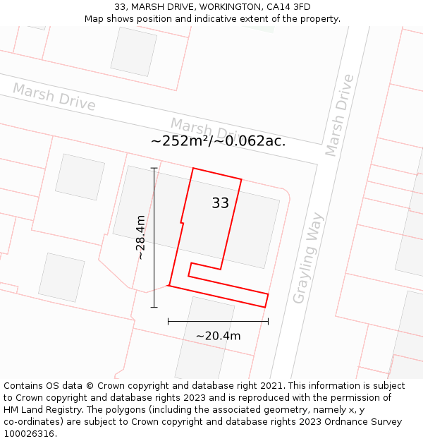 33, MARSH DRIVE, WORKINGTON, CA14 3FD: Plot and title map