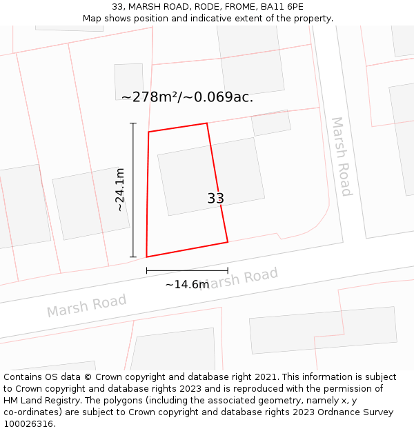 33, MARSH ROAD, RODE, FROME, BA11 6PE: Plot and title map
