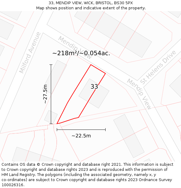 33, MENDIP VIEW, WICK, BRISTOL, BS30 5PX: Plot and title map