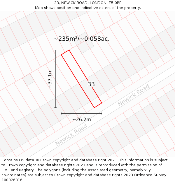 33, NEWICK ROAD, LONDON, E5 0RP: Plot and title map
