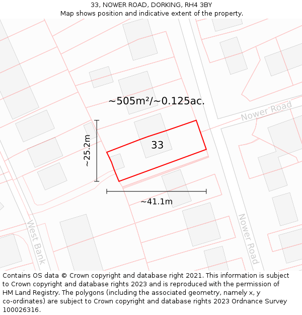 33, NOWER ROAD, DORKING, RH4 3BY: Plot and title map