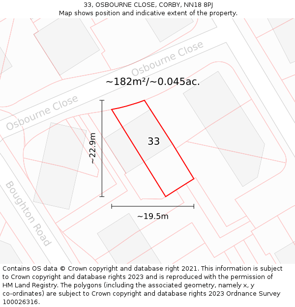 33, OSBOURNE CLOSE, CORBY, NN18 8PJ: Plot and title map