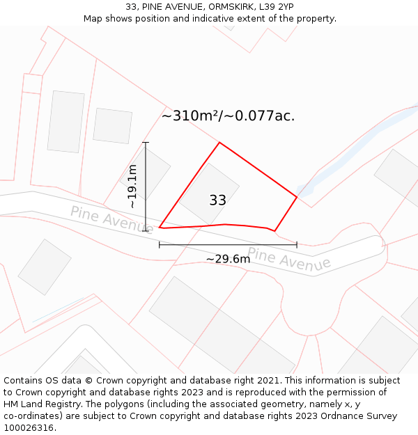 33, PINE AVENUE, ORMSKIRK, L39 2YP: Plot and title map