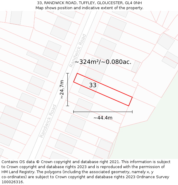 33, RANDWICK ROAD, TUFFLEY, GLOUCESTER, GL4 0NH: Plot and title map