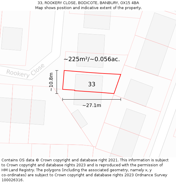33, ROOKERY CLOSE, BODICOTE, BANBURY, OX15 4BA: Plot and title map