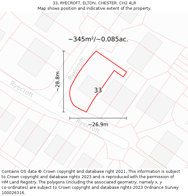 33, RYECROFT, ELTON, CHESTER, CH2 4LR: Plot and title map
