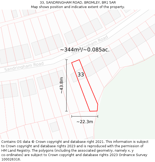 33, SANDRINGHAM ROAD, BROMLEY, BR1 5AR: Plot and title map