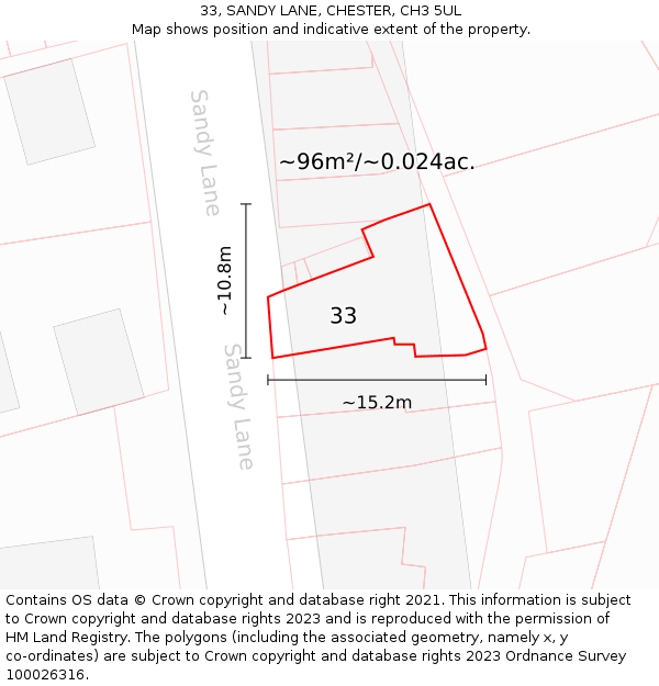 33, SANDY LANE, CHESTER, CH3 5UL: Plot and title map