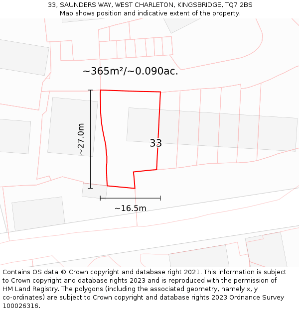 33, SAUNDERS WAY, WEST CHARLETON, KINGSBRIDGE, TQ7 2BS: Plot and title map