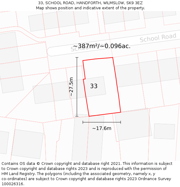 33, SCHOOL ROAD, HANDFORTH, WILMSLOW, SK9 3EZ: Plot and title map