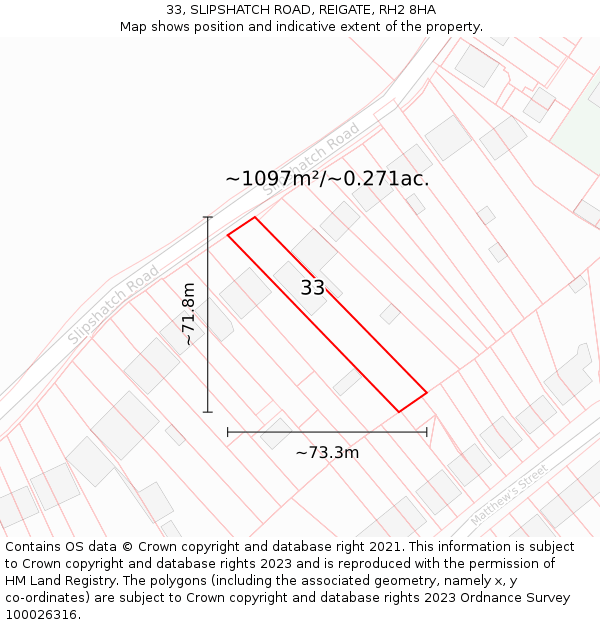 33, SLIPSHATCH ROAD, REIGATE, RH2 8HA: Plot and title map