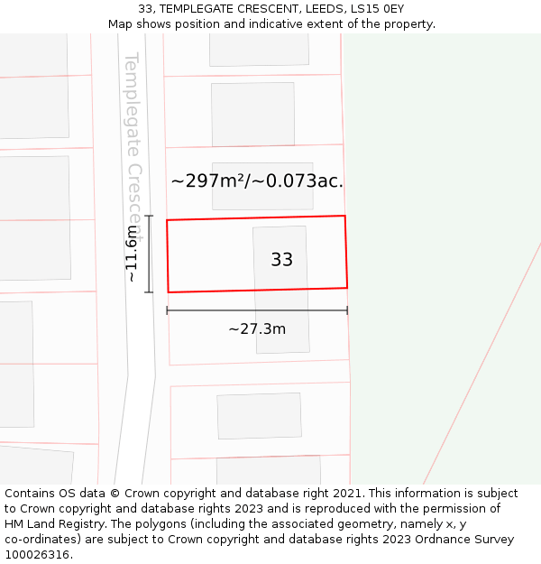 33, TEMPLEGATE CRESCENT, LEEDS, LS15 0EY: Plot and title map