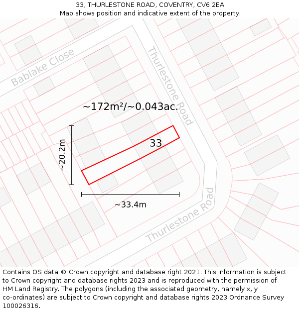 33, THURLESTONE ROAD, COVENTRY, CV6 2EA: Plot and title map