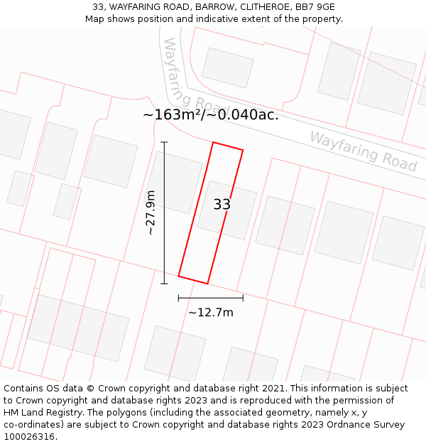33, WAYFARING ROAD, BARROW, CLITHEROE, BB7 9GE: Plot and title map