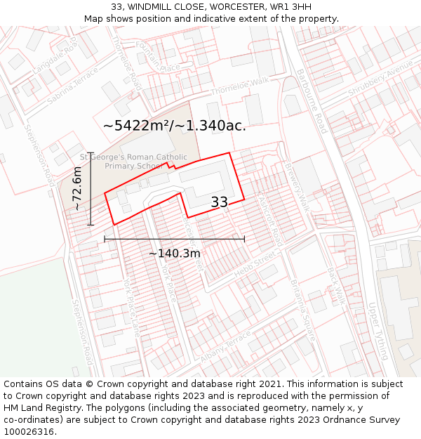 33, WINDMILL CLOSE, WORCESTER, WR1 3HH: Plot and title map