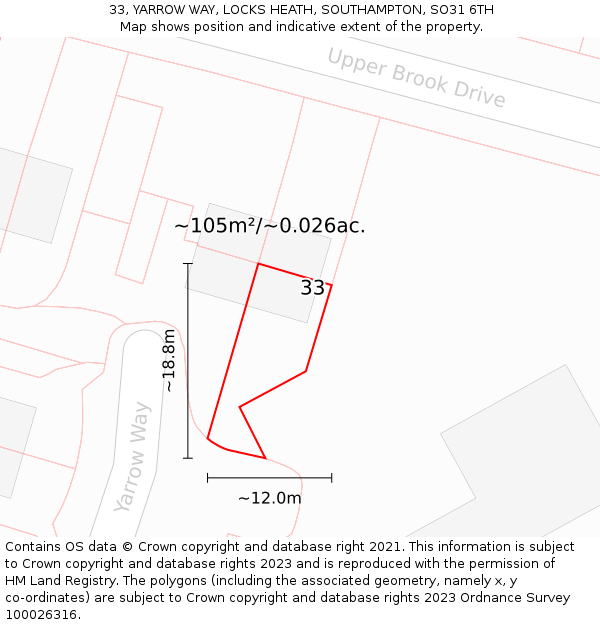 33, YARROW WAY, LOCKS HEATH, SOUTHAMPTON, SO31 6TH: Plot and title map