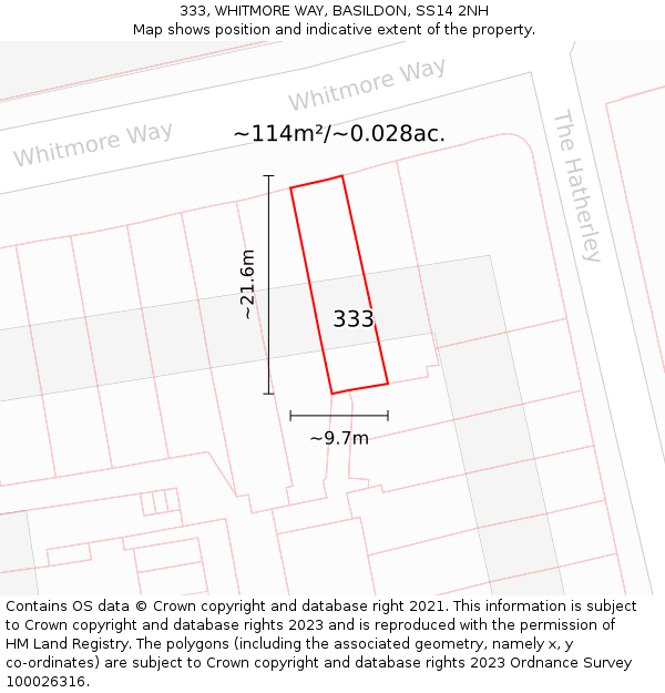 333, WHITMORE WAY, BASILDON, SS14 2NH: Plot and title map