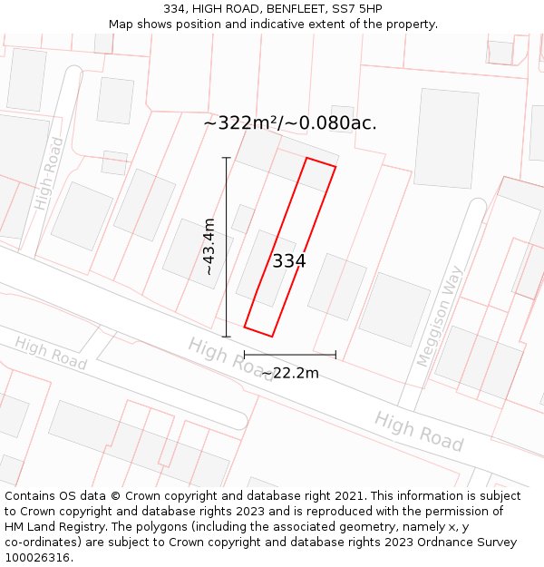 334, HIGH ROAD, BENFLEET, SS7 5HP: Plot and title map
