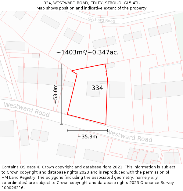 334, WESTWARD ROAD, EBLEY, STROUD, GL5 4TU: Plot and title map