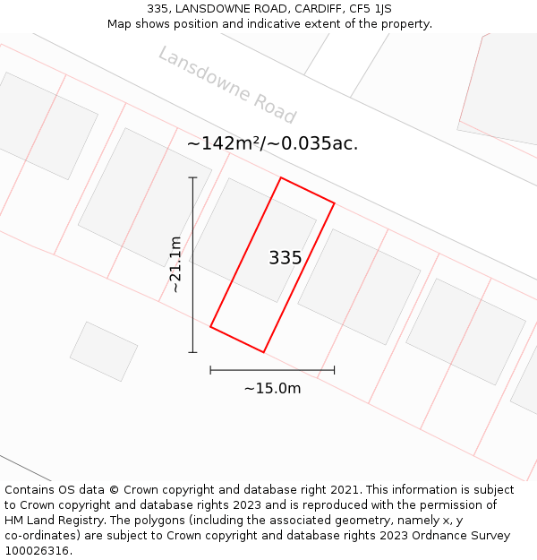 335, LANSDOWNE ROAD, CARDIFF, CF5 1JS: Plot and title map