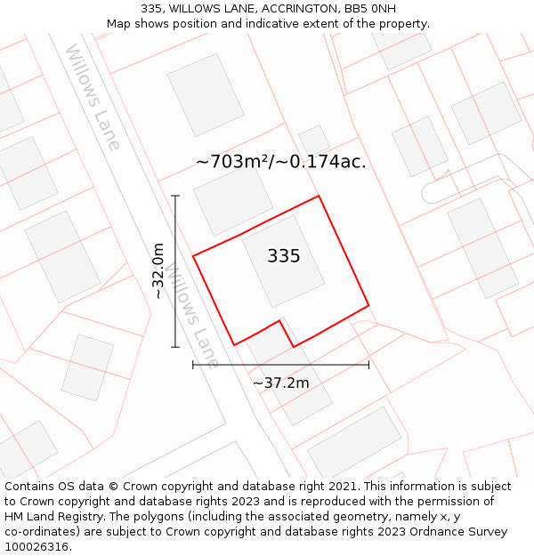335, WILLOWS LANE, ACCRINGTON, BB5 0NH: Plot and title map