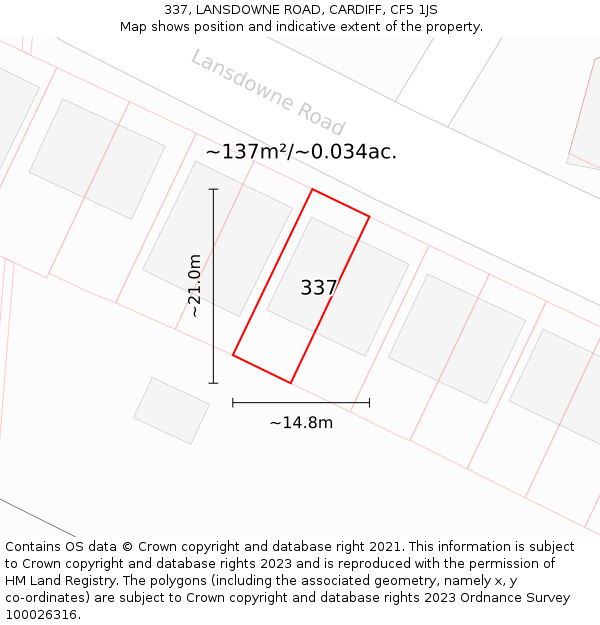 337, LANSDOWNE ROAD, CARDIFF, CF5 1JS: Plot and title map