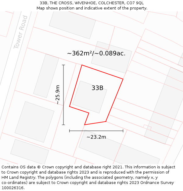 33B, THE CROSS, WIVENHOE, COLCHESTER, CO7 9QL: Plot and title map