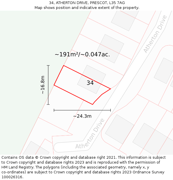 34, ATHERTON DRIVE, PRESCOT, L35 7AG: Plot and title map