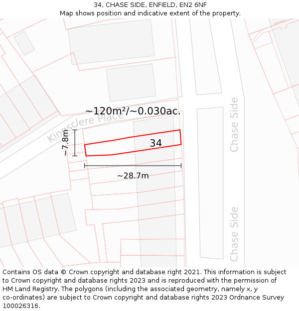 34, CHASE SIDE, ENFIELD, EN2 6NF: Plot and title map