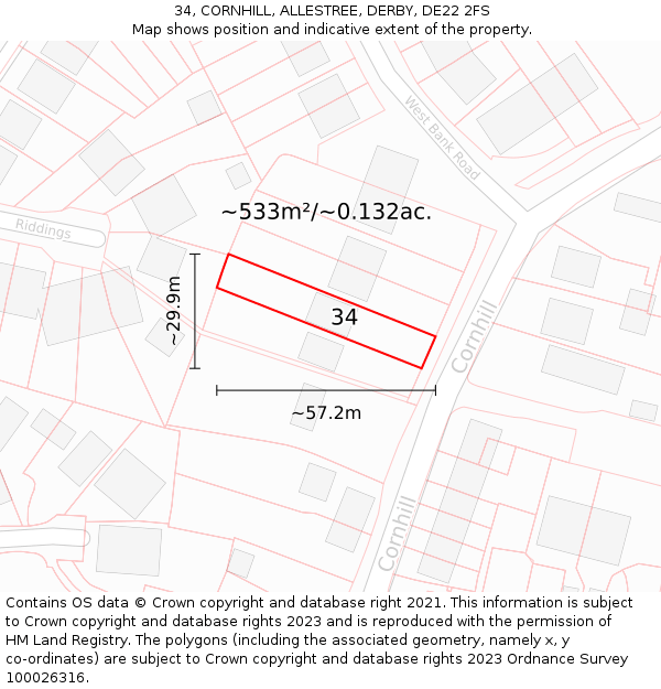 34, CORNHILL, ALLESTREE, DERBY, DE22 2FS: Plot and title map
