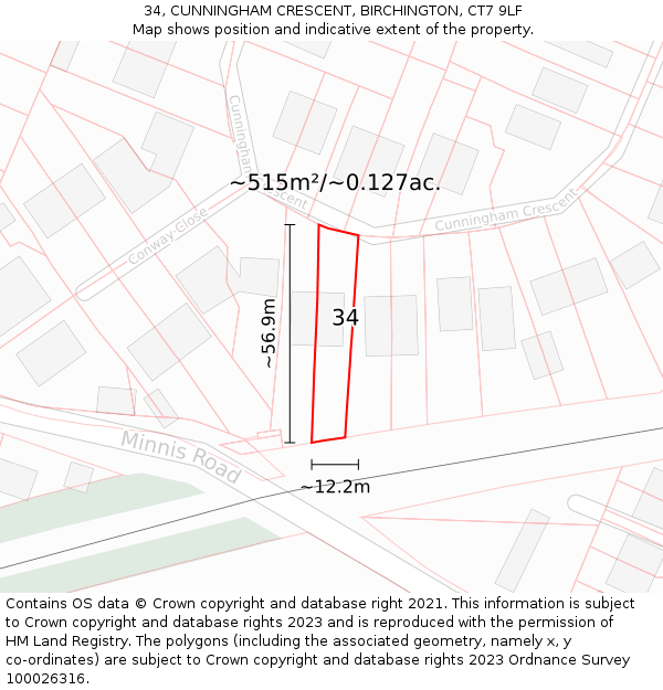34, CUNNINGHAM CRESCENT, BIRCHINGTON, CT7 9LF: Plot and title map