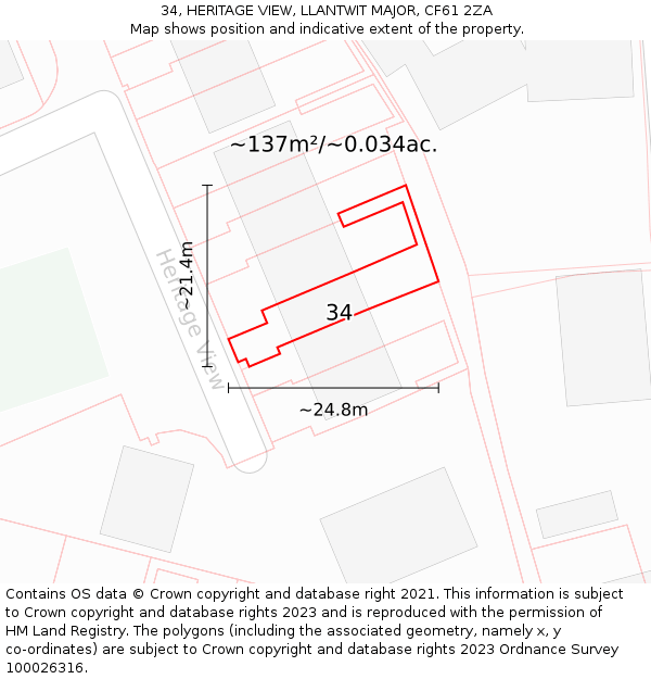 34, HERITAGE VIEW, LLANTWIT MAJOR, CF61 2ZA: Plot and title map