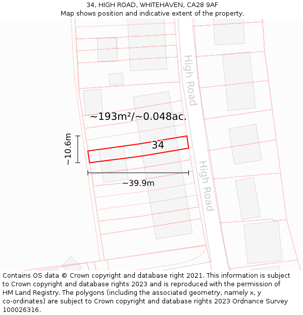 34, HIGH ROAD, WHITEHAVEN, CA28 9AF: Plot and title map