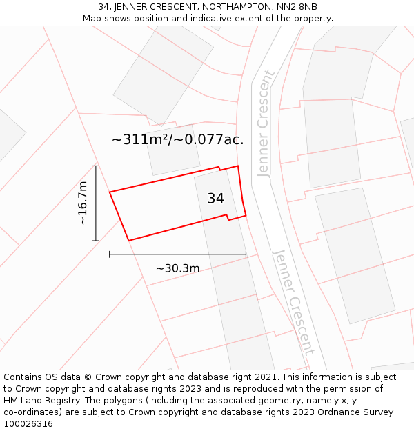 34, JENNER CRESCENT, NORTHAMPTON, NN2 8NB: Plot and title map