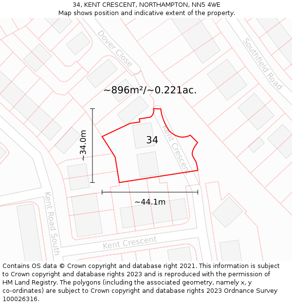 34, KENT CRESCENT, NORTHAMPTON, NN5 4WE: Plot and title map