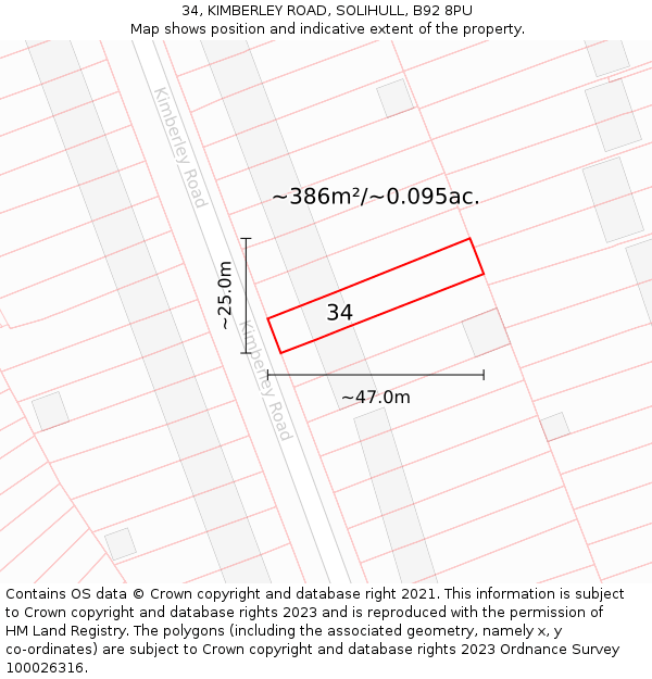 34, KIMBERLEY ROAD, SOLIHULL, B92 8PU: Plot and title map