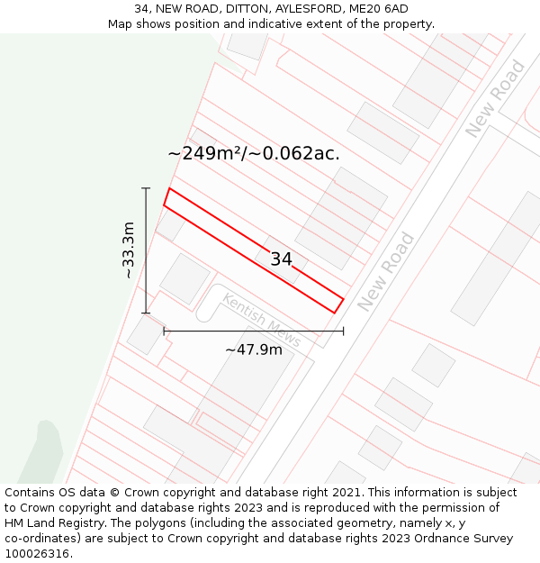 34, NEW ROAD, DITTON, AYLESFORD, ME20 6AD: Plot and title map