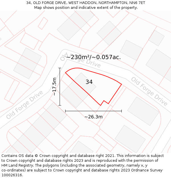 34, OLD FORGE DRIVE, WEST HADDON, NORTHAMPTON, NN6 7ET: Plot and title map